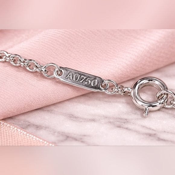 Tiffany & Co Mini T Smile Diamond Necklace 18k White Gold AU 750 16" - 18" Chain - Picture 5 of 7
